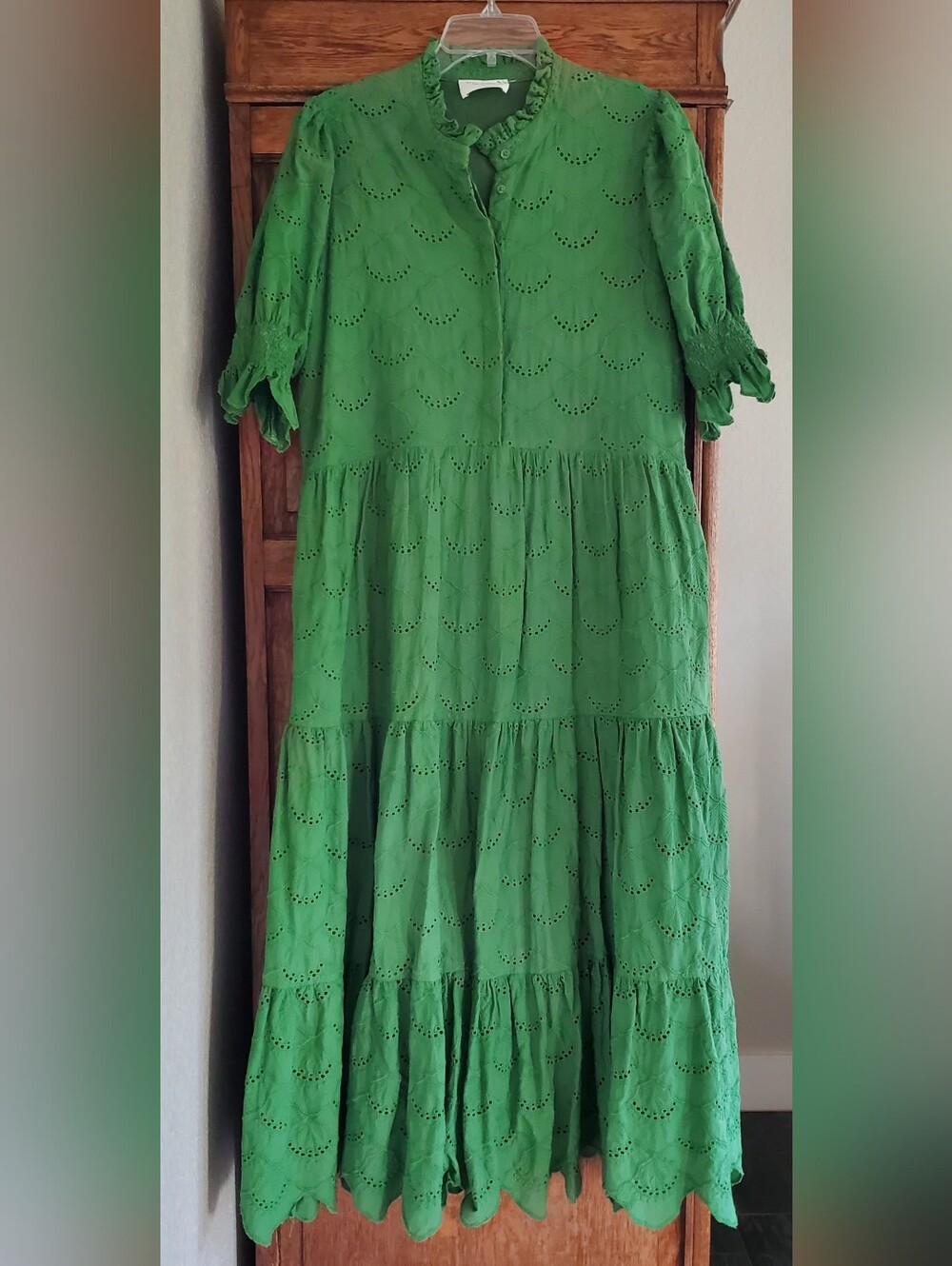 TUCKERNUCK Hyacinth House Fern Green Eyelet Bennett Maxi Dress LARGE